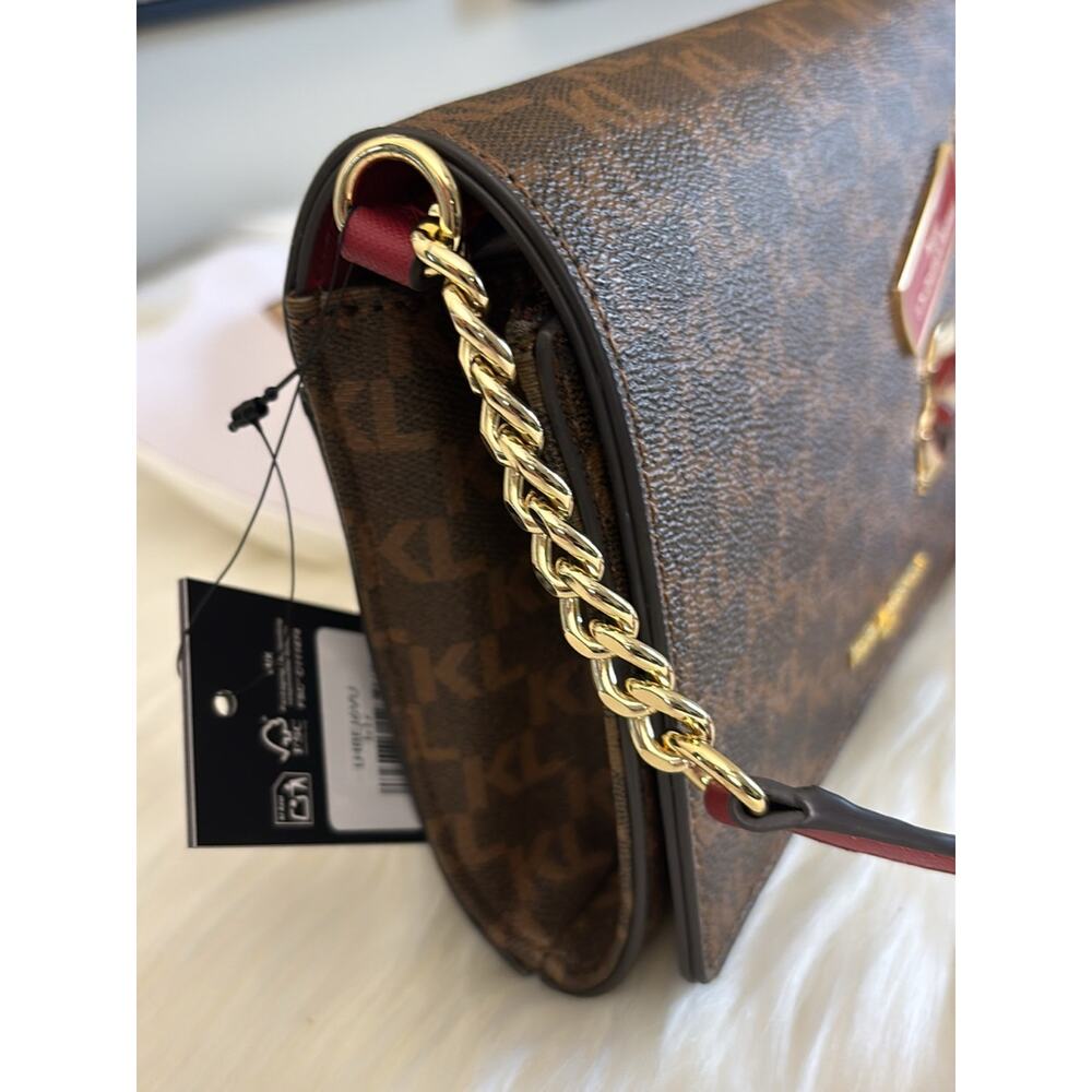 Karl Lagerfeld Brown Monogram Crossbody with Red Strap and Gold Hardware - Picture 5 of 12
